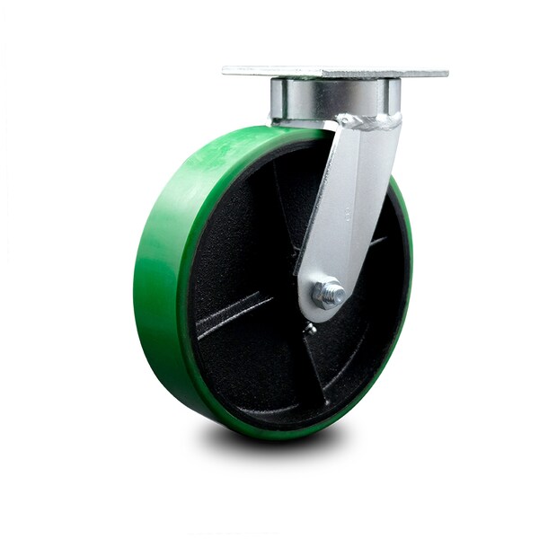 8 Inch Kingpinless Green Poly on Steel Wheel Swivel Top Plate Caster SCC